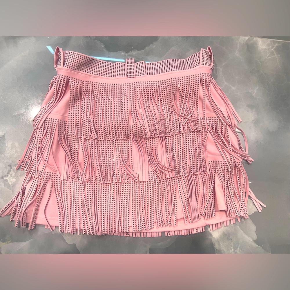 Rhinestone Pink Fringe Skirt w/ built in shorts. Size M